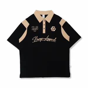 Newego Apparel Oversize Rugby Polo Shirt Vintage Black & Beige
