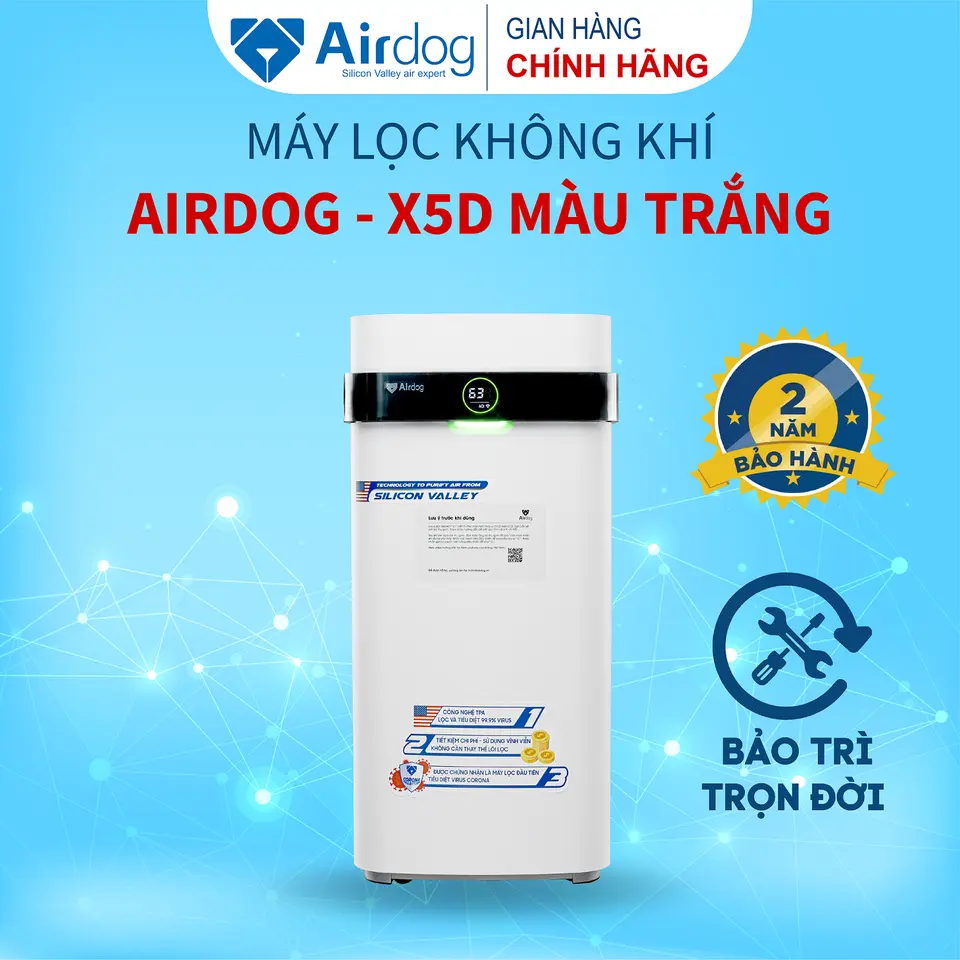 Máy lọc không khí gia đình AIRDOG X5D màu trắng - Phạm vi lọc 60m2 - Bảo hành chính hãng 24 tháng