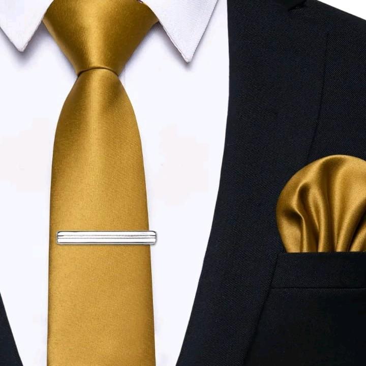 Dasi instan  pria plus penjepit dasi silver metalik dasi 3inchi 8 cm+ pocket square 3 in 1 packing box 5
