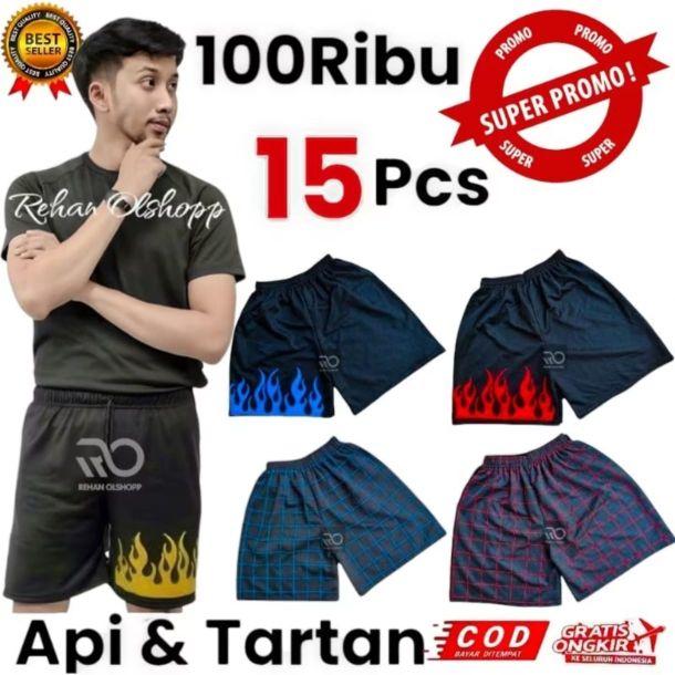 100Ribu an 15Pcs Celana Kolor Boxer Api Dan Tartan Pria Wanita Unisex REMAJA & DEWASA Harian Santai pendek  Hitam  Melar  Motif  Biru Hitam Putih Merah Shorts Polos Hijau Distro Panjang Nyaman Tartan Lembut