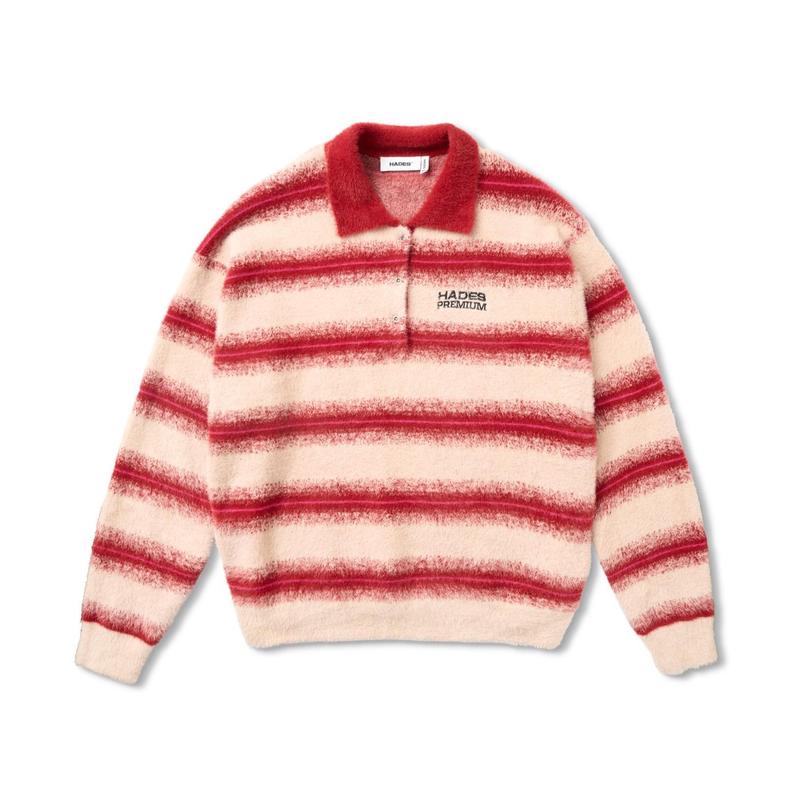 HADES Cozy Stripe Polo Sweater - Áo polo tay dài màu đỏ Unisex - HADES Brand Chính Hãng