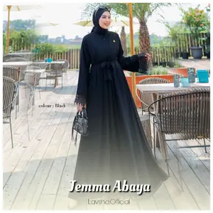 Jemma Abaya 2026 Idul Fitri Abaya Wanita Set Hijab Pashmina Bahan Ceruty Babydoll Cantik Gamis Syari Muslim by Lavsha