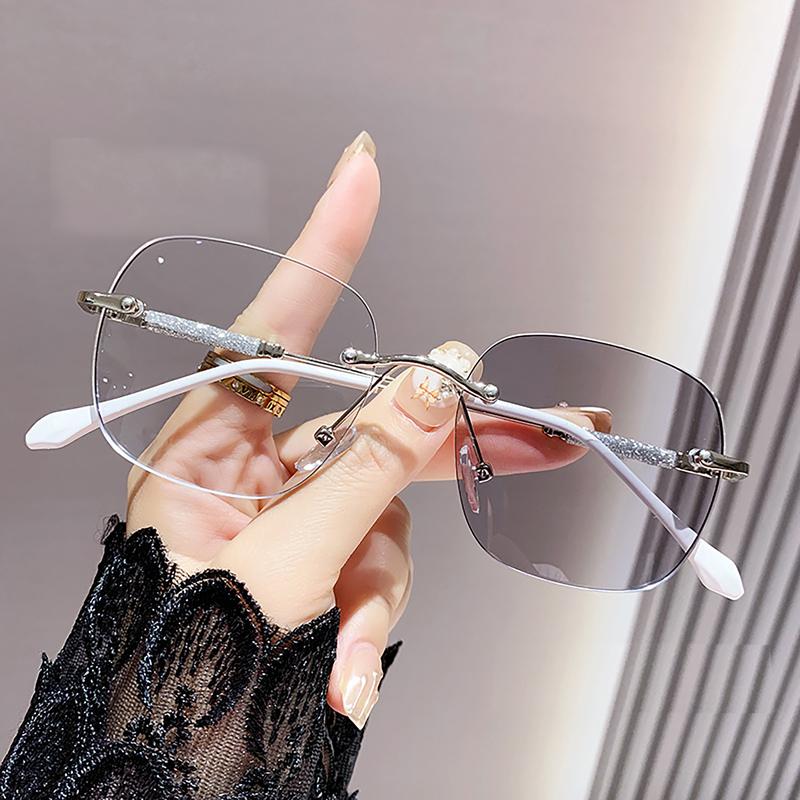 Kính cận thị 0-4 độ đổi màu không viền sang trọng photochromic bảo vệ ánh sáng xanh cho phụ nữ có hộp kèm theo.