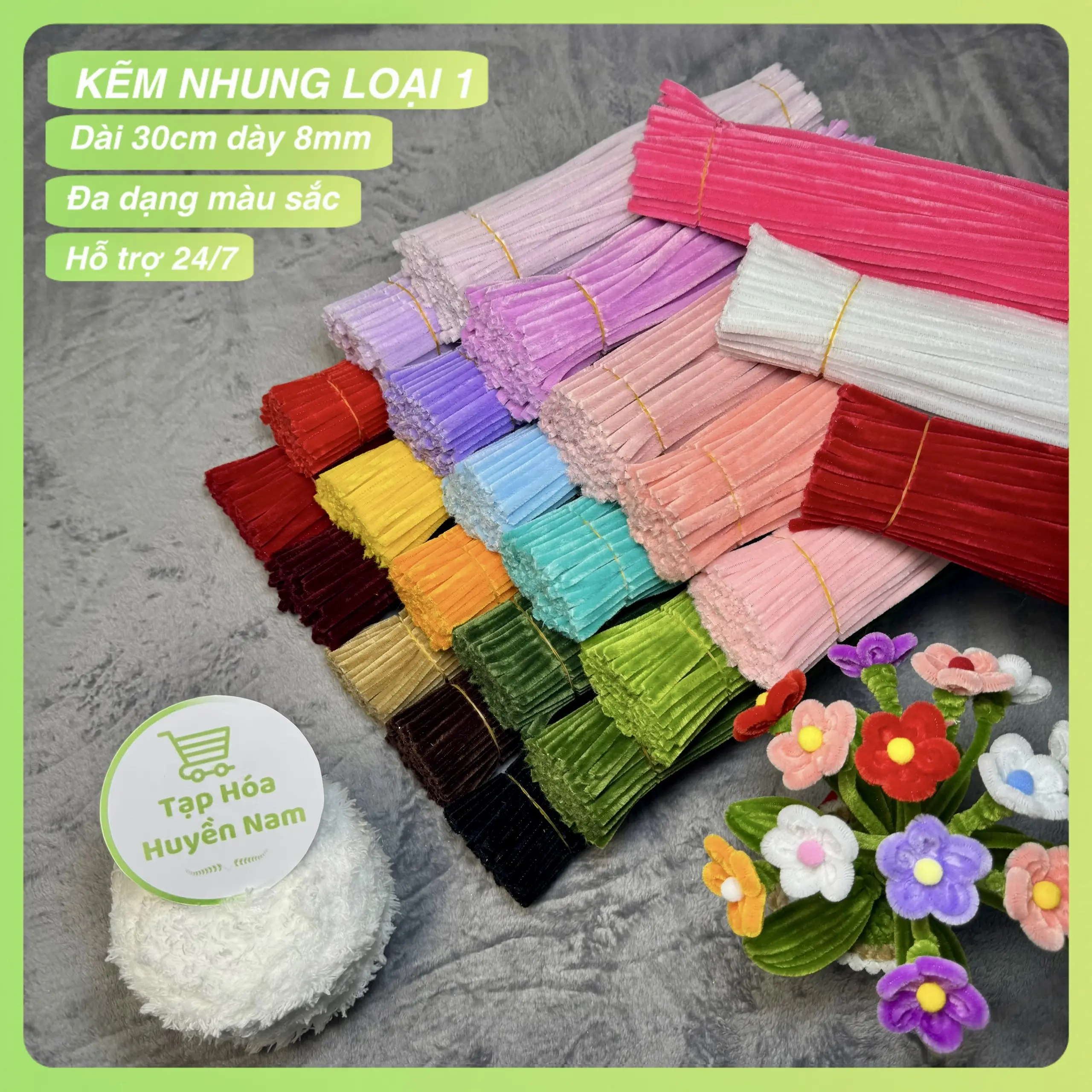 [ Chuẩn 8li ] Kẽm Nhung Loại 1 Bó 20-50-100 Sợi, Dày Đẹp Làm Hoa, Kẽm Nhung 8mm Làm Đồ Handmade, Làm Lồng Đèn