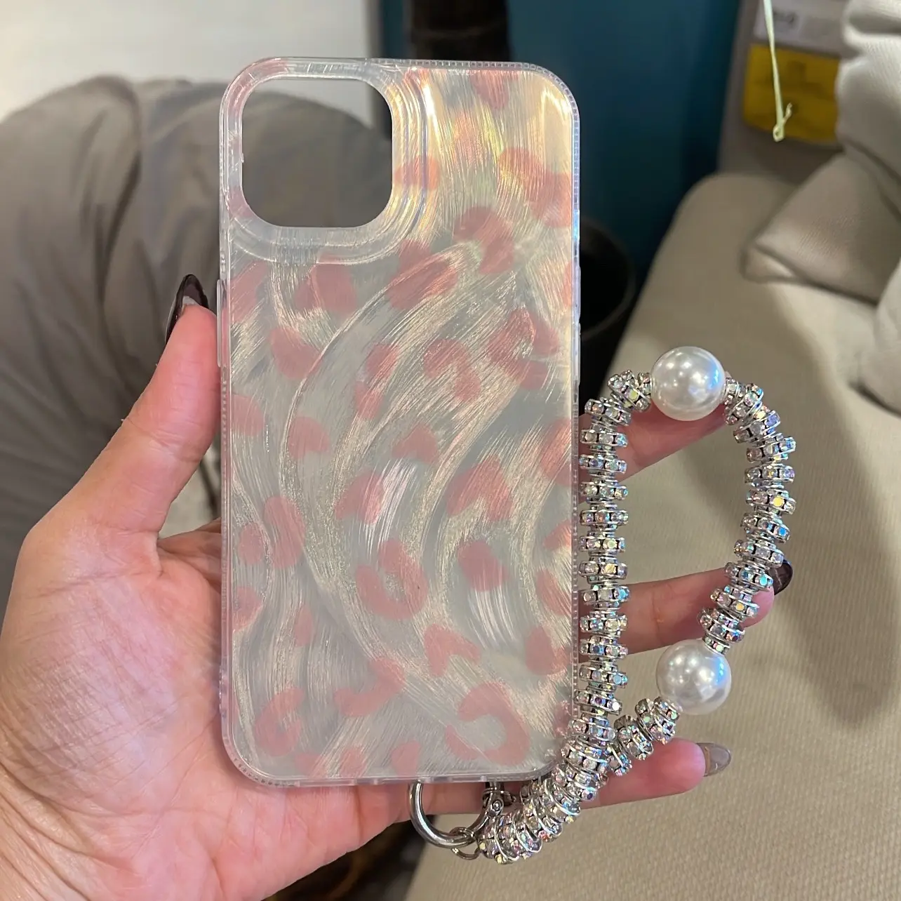 Plating luxury leo silver with keychain case iphone