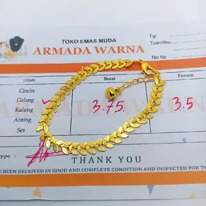GELANG DAUN UKIR EMAS MUDA 3,75g free surat resmi toko