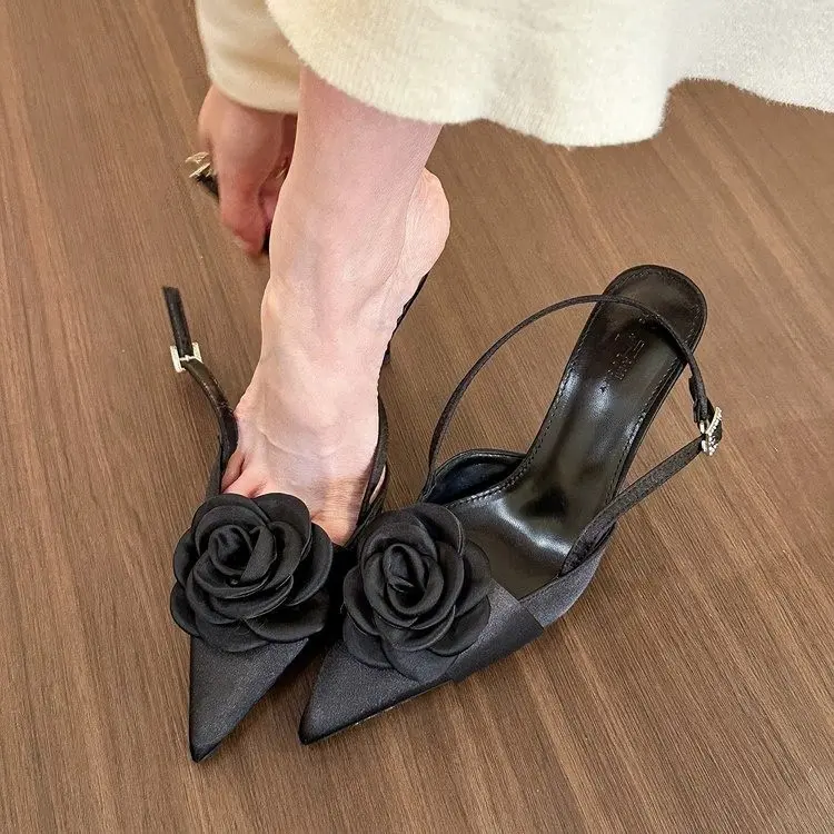 Giày Giày Cao gót Hoa Thanh Lịch Cho Nữ, Cỡ 35-43, 8.5CM, Mũi Nhọn, Thiết Kế Một Quai Sang Trọng Đồ Trang Trí Hoa Lớn, Trang Phục Thường Ngày & Tiệc Tùng, Gót 8,5cm Với Tinh Tế Lãng Mạn Kiểu Pháp 4