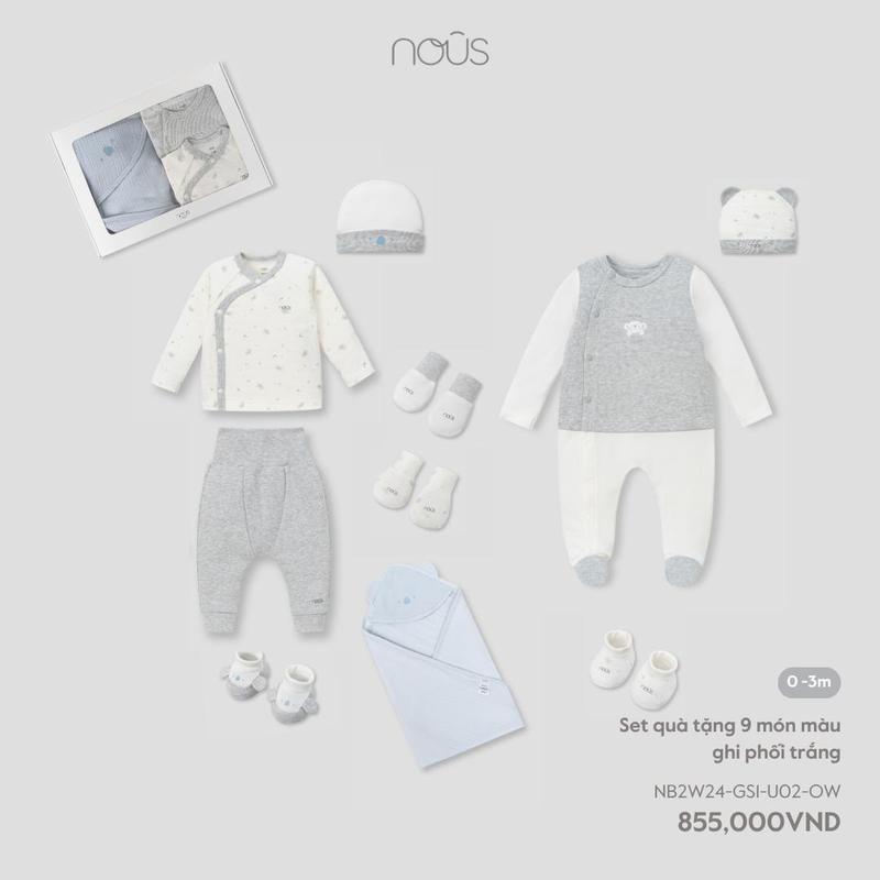   KOL Nous Newborn  M20 Set quà tặng 9 món sơ sinh phối nhiều màu sắc chất liệu kháng khuẩn BST T8 