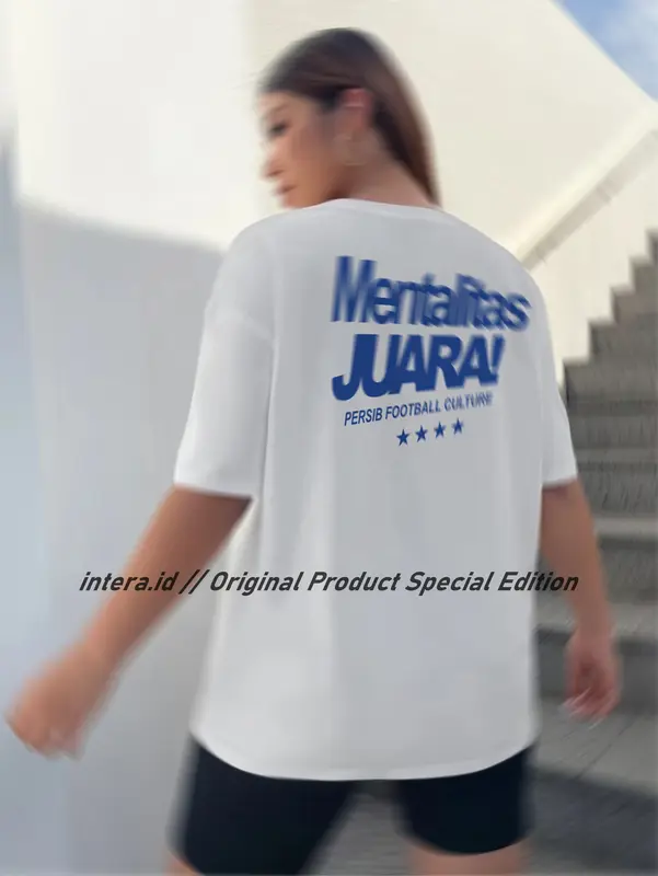 Kaos T-shirt | Persib Bandung | "Mentalitas Juara" | White & Black | Cotton Combed Pria Wanita 1