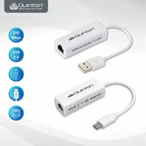 QUINTON adapter converter Ethernet  USB / USB Type C to Lan 2.0 100Mbps 9152 putih untuk PC laptop Computer Kabel RJ45 kabel  ethernet  ke hp / Komputer