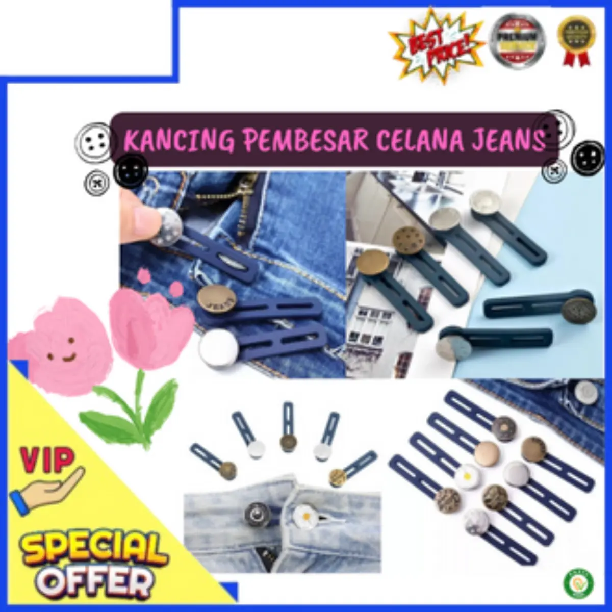 Kancing Pembesar Celana Clana Jeans / Extender Pembesar Celana / Kancing Mengatasi Celana Kekecilan