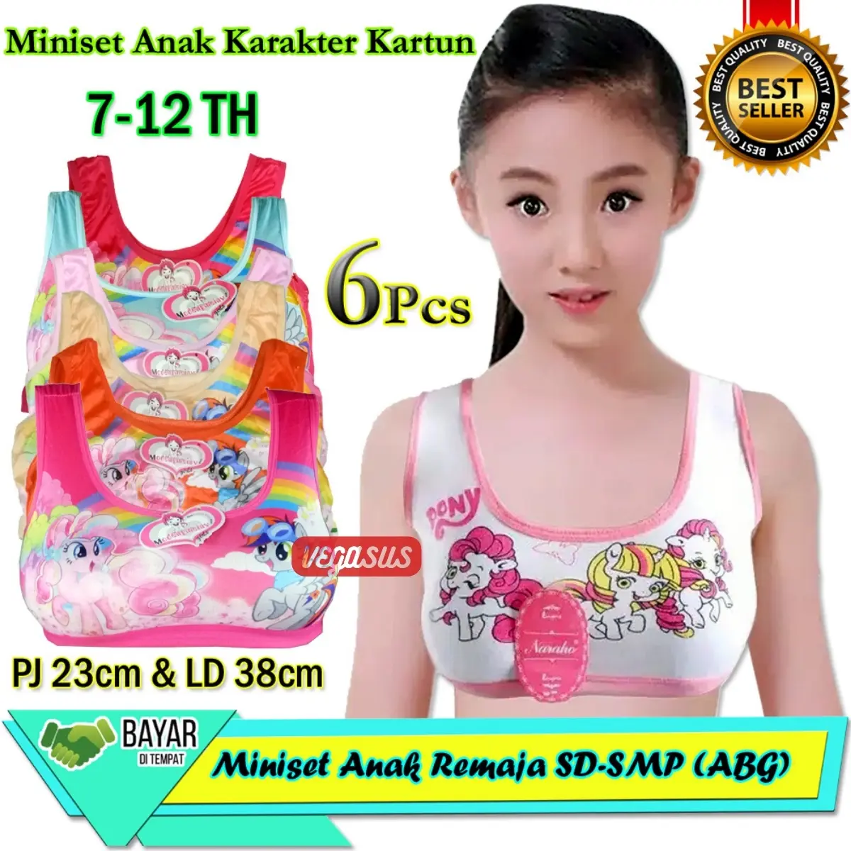 6Pcs Miniset Anak Perempuan SD-SMP Remaja ABG  6-12Tahun-Miniset Anak karakter Kartun Pony/LOL Fashion