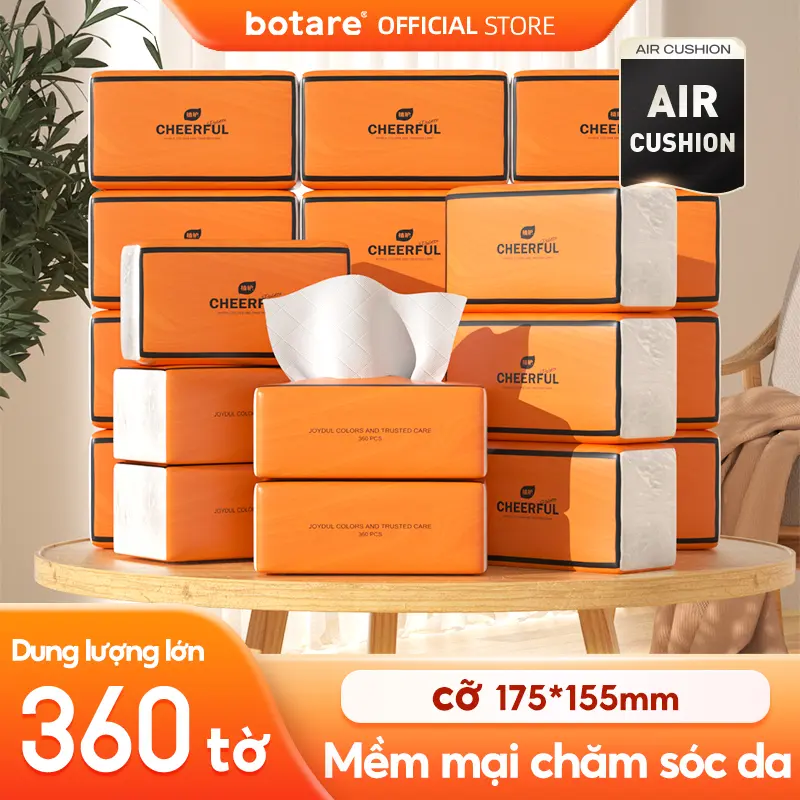 [20 gói ]  Khăn giấy gia đình-màu cam Botare Cheerful dai dày 4 lớp, dùng được cho da mẫn cảm, khăn giấy gia đình đa năng
