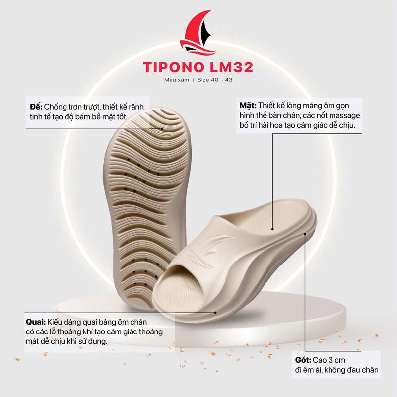 TIPONO Dép Quai Ngang Nam LM32 Đế Êm Chân Chất Liệu EVA Cao Cấp Đa Màu Size 40-43 Thời Trang An Toàn Cho Nhà Tắm Văn Phòng