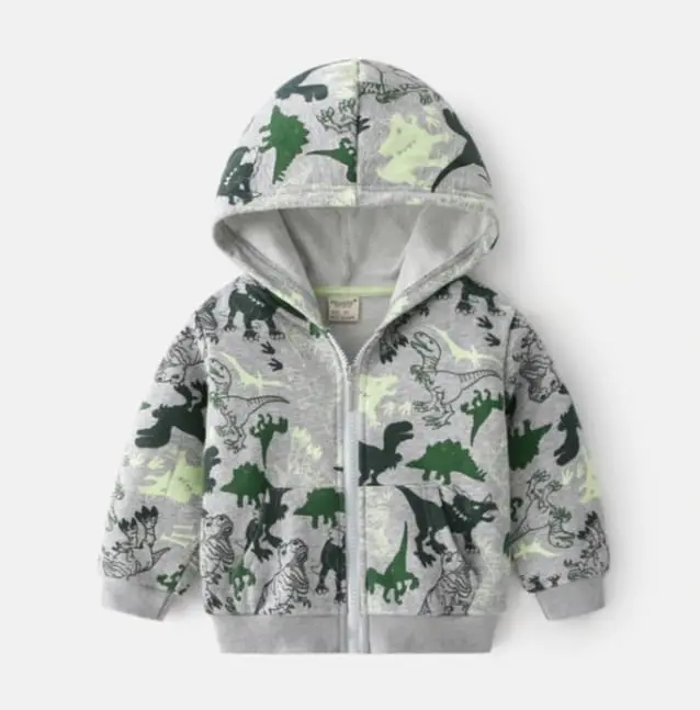 SWEATER JAKET BERTUDUNG USIA 1-6TH KARAKTER DINO FULL PRINTING