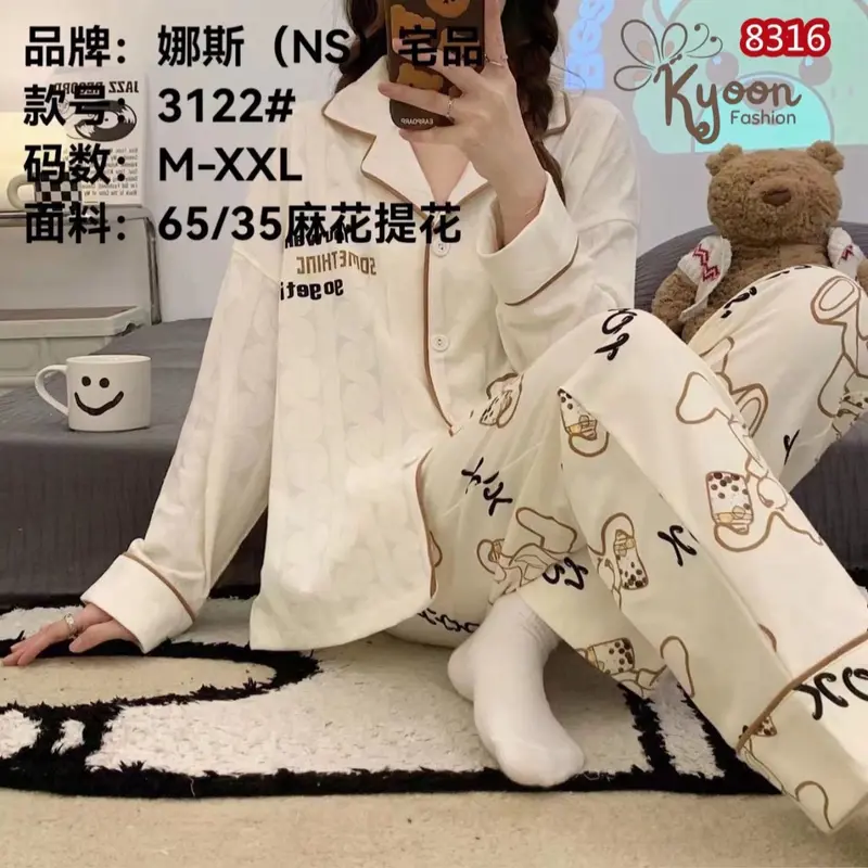 Piyama Set Import Bahan Katun Lembut Motif Nyaman Fit Lengan & Celana Panjang Premium Quality Piyama Wanita 4