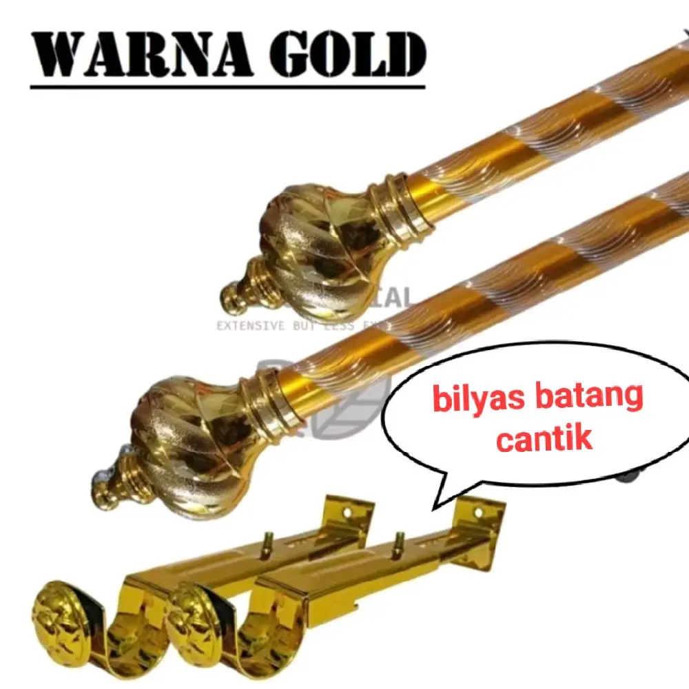 Batang Gorden Premium Warna Gold Ukuran 50s/d 200cm Fullset Acesoris Cantik dan Bilyas