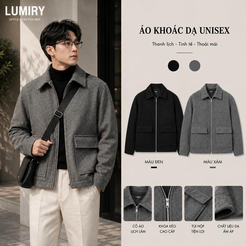 Áo Khoác Dạ Nam Túi Hộp LUMIRY K02, Form Suông Dày Dặn Giữ Ấm, Phong Cách Công Sở Hàn Quốc