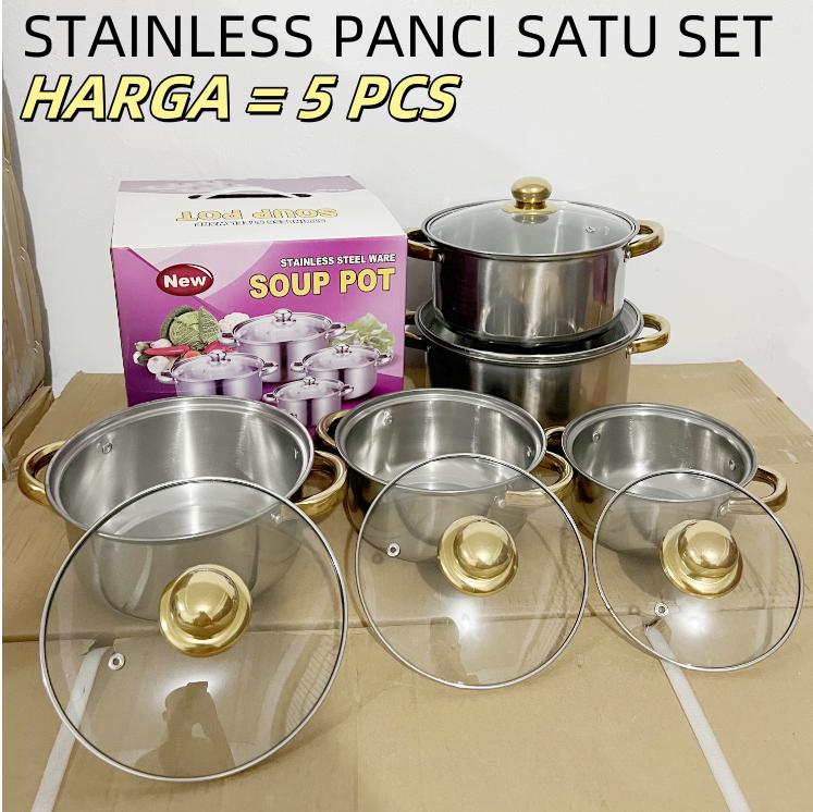 CUCI GUDANGGG !!! Panci 1 set isi 5 merk DNN SUP POT Stainless steel PANCI kukusan tutup glass 8