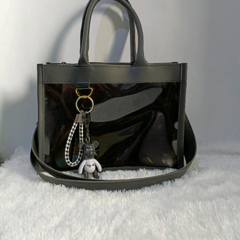 tas wanita transparan pvc mika hitam 2