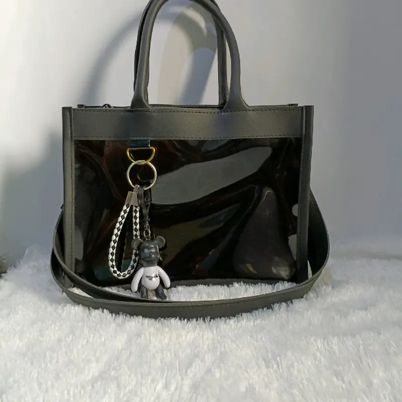 tas wanita transparan pvc mika hitam 2