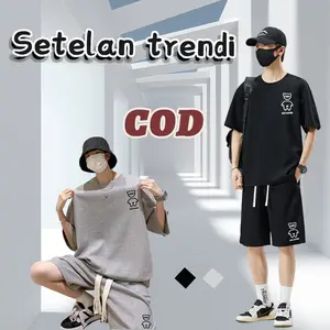 setelan pria korean style baju setelan pria korea baju satu set sama celana baju kaos premium pria import kaos dan celana one set pria korean style outfit  skena 1