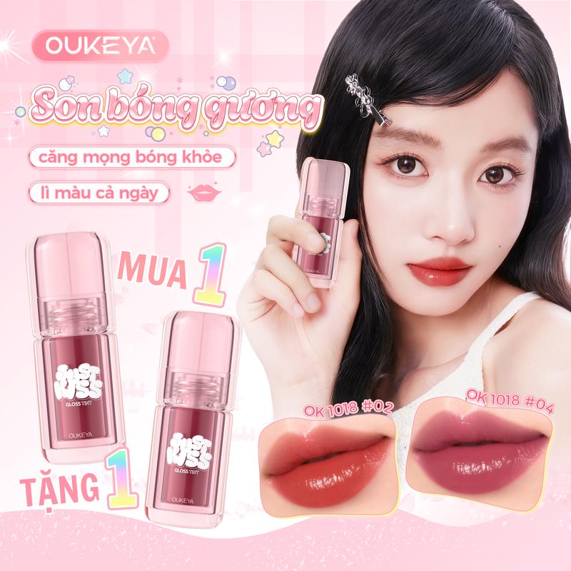   MUA 1 TẶNG 1 Oukeya Son Tint Dạng Lỏng  - Bóng Gương Giữ Màu Lâu Trôi - Căng Mọng Nước - Dưỡng Ẩm Mịn Môi 