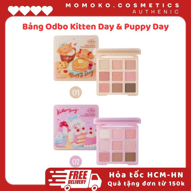 [ ODBO ] Bảng Phấn Mắt 9 Ô Odbo Kitten Day & Puppy Day Mèo & Cún Con Tặng Kèm Kẹp Tóc Sweet Munch 9g Mỹ Phẩm Cosmetic Women Nữ Trang Điểm
