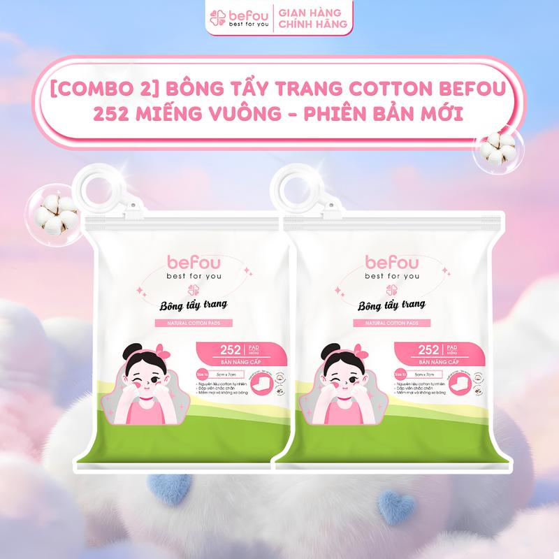 Bông Tẩy Trang Cotton Befou 252 Miếng Vuông An Toàn Lành Tính