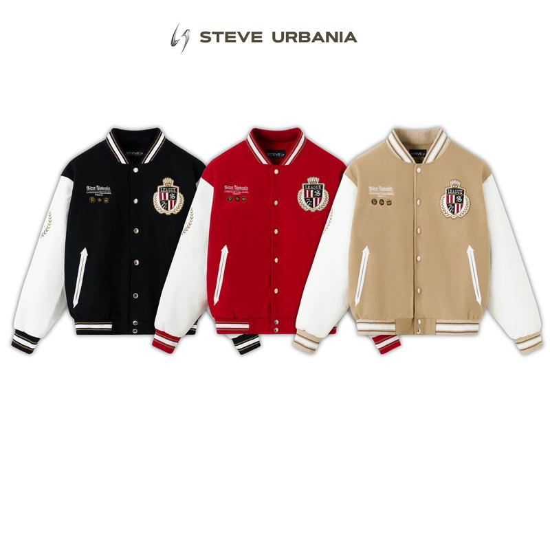  Áo Khoác Varsity “Crowned League” Dạ Phối Tay Da Cao Cấp Form Boxy Nam Nữ Mặc Đều Đẹp Menswear Nam Jacke Tay Dài - AK10 