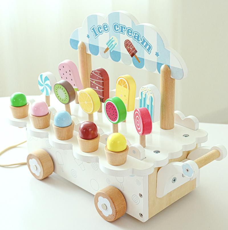 Product Introduction of Wooden simulation ice cream cone ice cream machine, boys and girls ice cream cart, children play house toys gifts 28