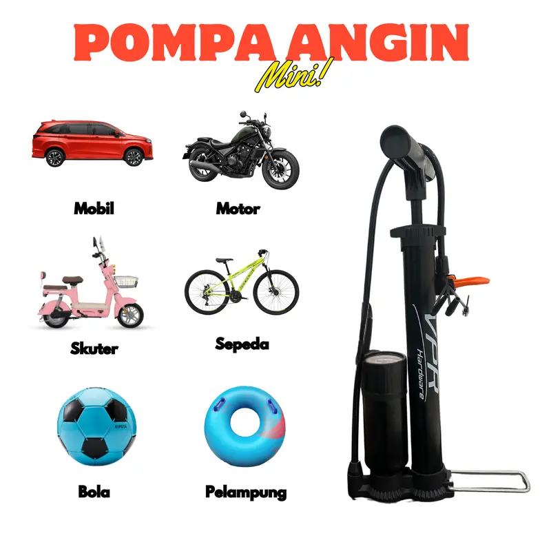 Pompa Angin Tangan VPR Pompa Angin Ban Sepeda dan Motor Kompa Speda Manual Dual Pentil Steel PVC - Pacific Aksesoris Sepeda Tinggi 40cm/60cm 0
