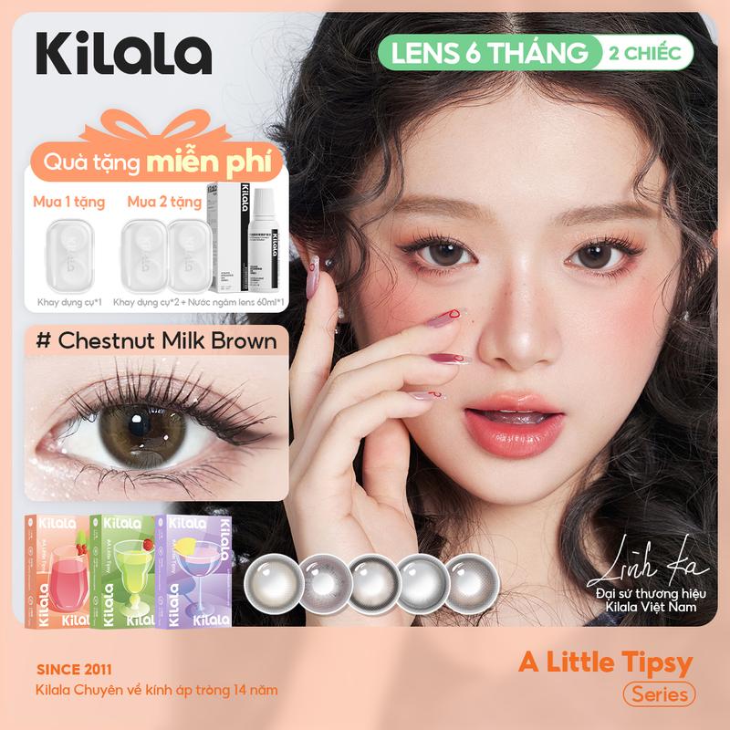 Kính áp tròng Kilala lens 6 tháng dòng A Little Tipsy màu nâu hồng xám DIA 14.2-14.5mm độ cận 0-7 lens tự nhiên nhẹ nhàng hiệu ứng mắt to rõ nét tông sáng dễ đeo phù hợp nhiều kiểu trang điểm Nữ Women Lens được Linh Ka yêu thích
