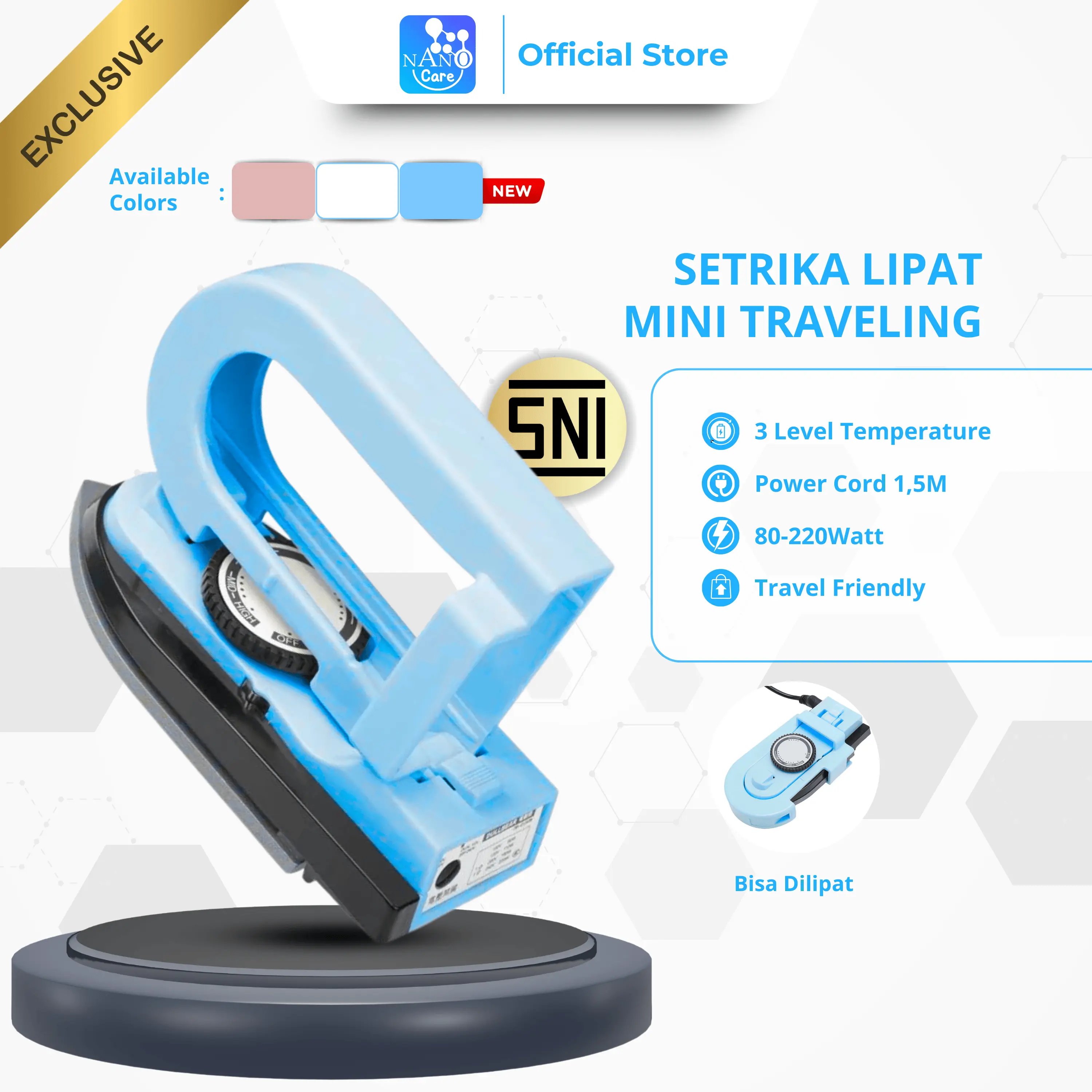 Setrika Mini Travel Dry Iron, Detachable handle Setrika Lipat Mini Portable alat  setrika setrika  core