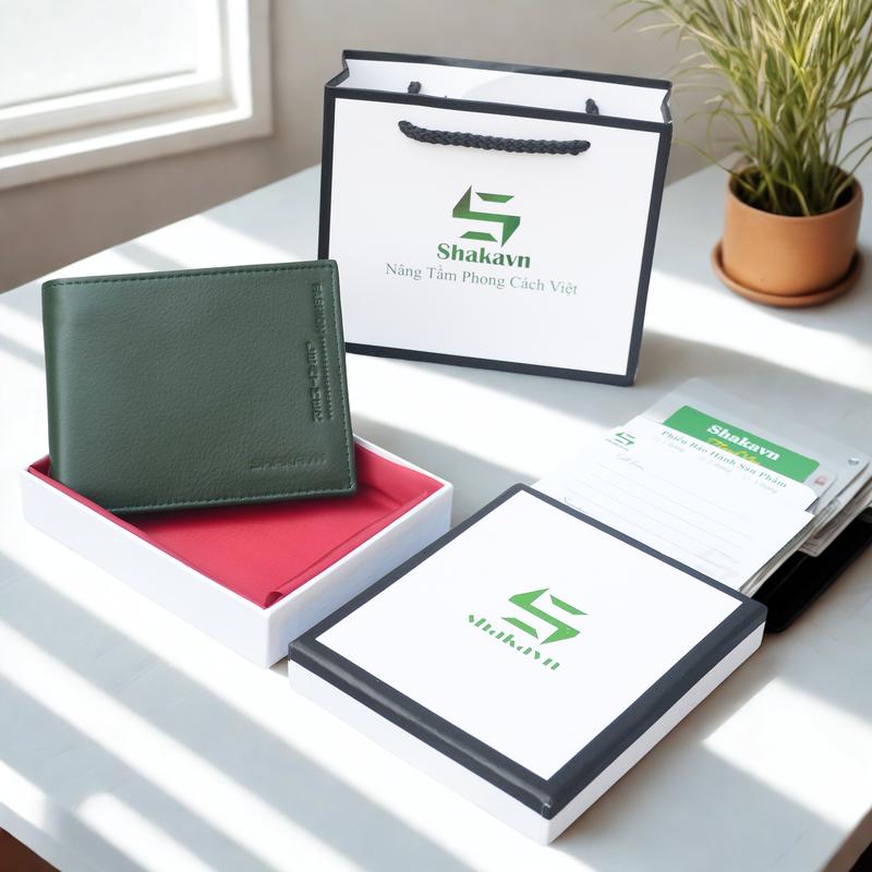 Ví nam khắc tên Ví khắc tên theo yêu cầu bóp nam Shakavn SKB158 - Tặng kèm túi hộp thiệp in hình Wallet