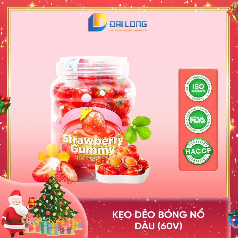   Hộp 60 viên  Kẹo dẻo bóng nổ vị dâu có nhân Đại Long NOEL thơm ngon hàng chuẩn đáng yêu giá rẻ dành cho trẻ em liên hoan hội họp sinh nhật Ăn Vặt Candy Chua Snack 