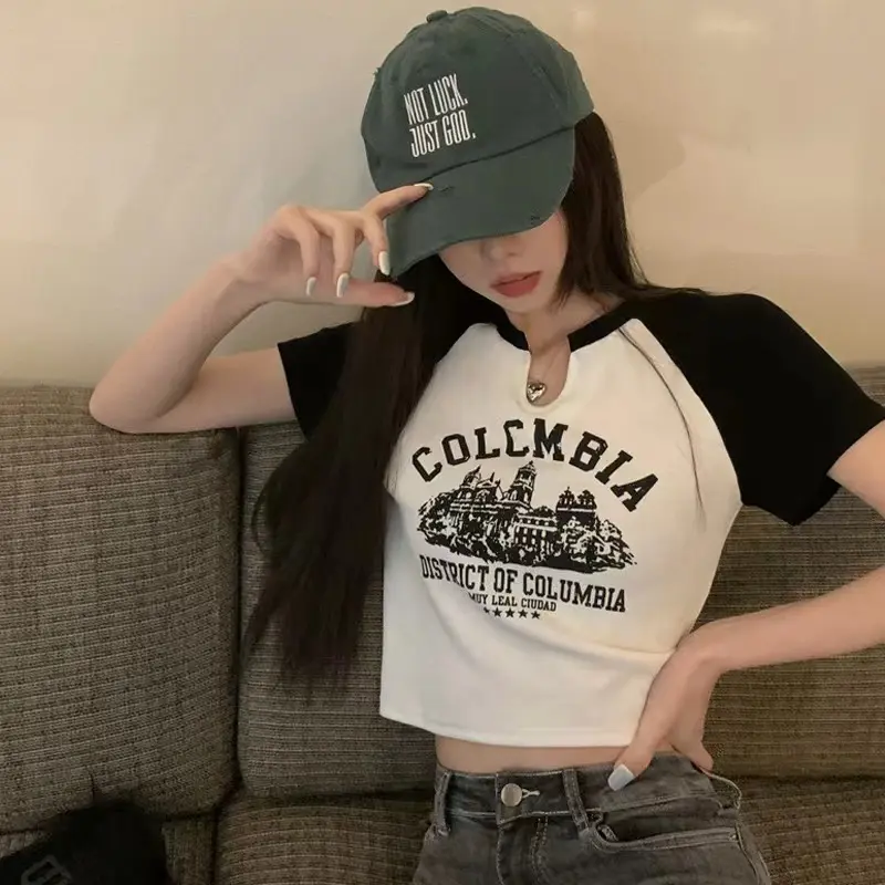 Atasan Croptop Wanita Lengan Pendek Colombia Casual Korean Style 9921 Kaos Soft Vneck Nyaman Tshirt Distro Oversize