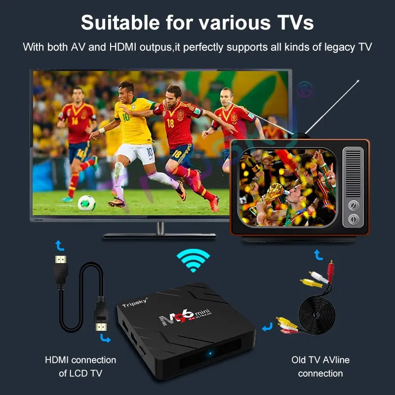 Tripsky android tv box wifi set box tv android M96mini With voice remote control 4GB+32GB ROM TV Set-Top Box Set with WiFi Bluetooth HDMI RCA USB Ethernet support. Support cod Gratis Ongkir Rp0 Pengiriman Gratis. 6