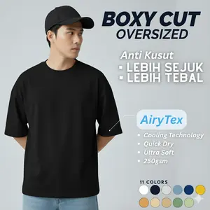 Kaos Polos Boxy Fit Cut Oversize AiryTex T-Shirt Pria Wanita | Airism Quick Dry Adem Anti Kusut