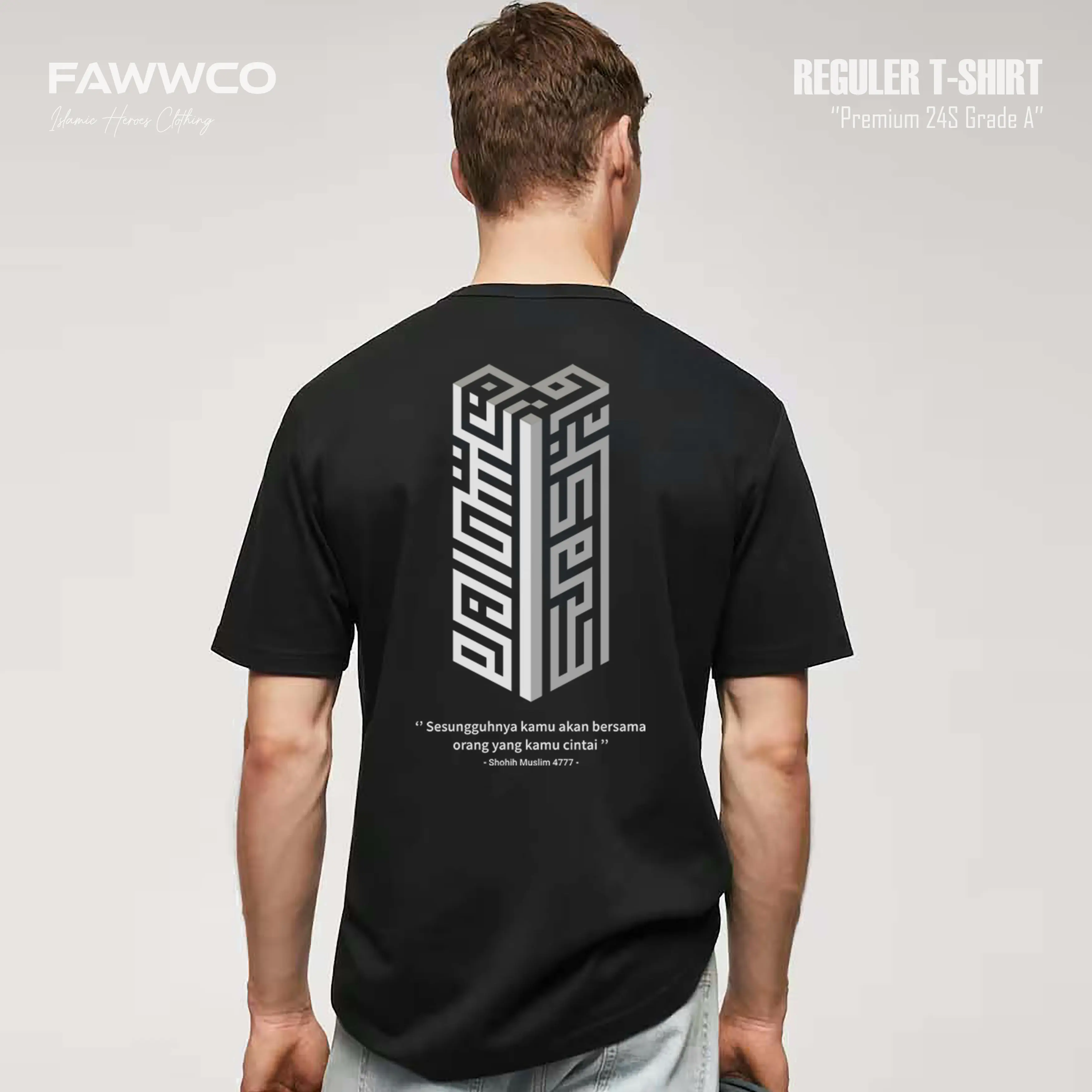 FAWWCO Cinta Rasulullah Hadist - Kaos Dakwah Pria Premium Berkualitas Distro 24S Combed Digital