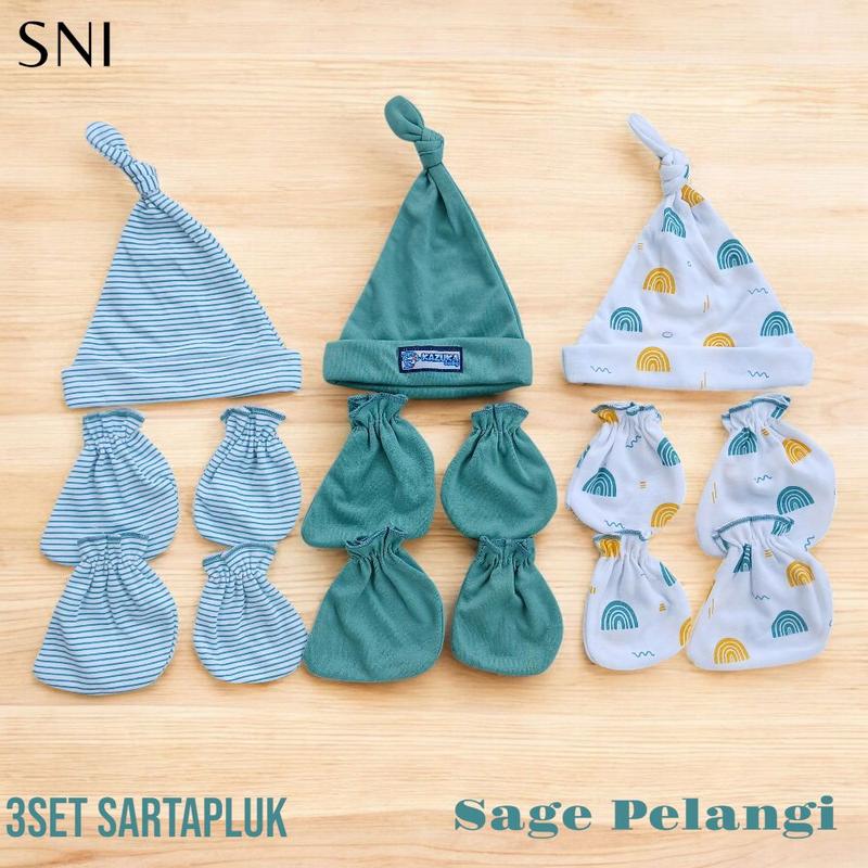 Product Introduction of 9in1 / 3 Set Topi Dan Sarung tangankaki Bayi Baru Lahir (SNI) Usia 0-3 Bulan Unisex Fashion 13