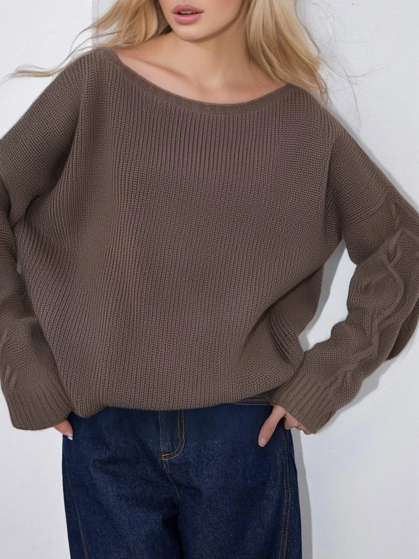 【Plus Size】 Women's Plain Crew Neck Sweater, Casual Long Sleeve Jumper for Spring & Fall, Fashion Women's Knitwear for Daily Wear