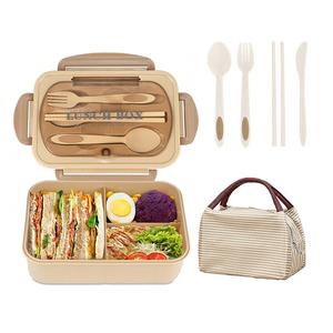 大人用ランチボックスセット 3つのコンパートメントと持ち手付き、男女兼用コンテナ、カトラリー、調味料ポーチ、パンケーキライナー付き、電子レンジ・食洗機対応、キャンプやピクニックに最適、クリスマスギフトにぴったり