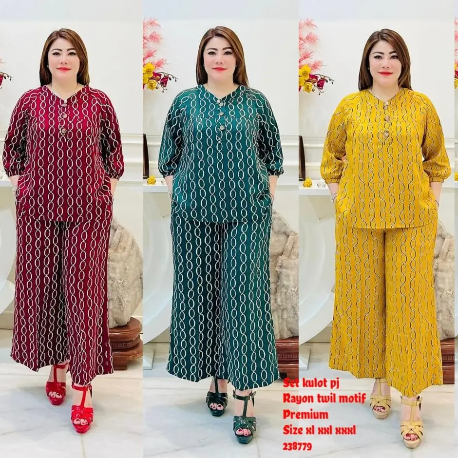 PICKCLOTH - 238779 setelan rayon premium celana panjang wanita terbaru kekinian murah xl xxl xxxl one set cewe motif
