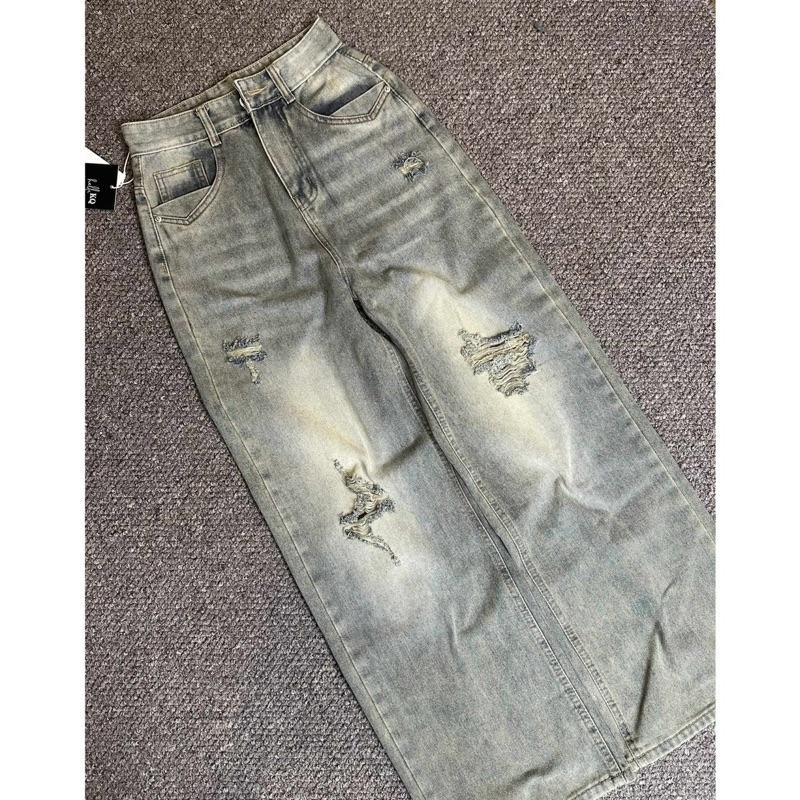 Quần jeans nữ ống suông vải Qc phối rách túi ngang Q1596