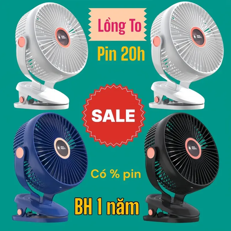 Quạt tích điện Q 22 lồng to 20 cm pin 20 tiếng gió mát BH 1 năm