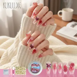 UTAMA KUKULUXE 3D Nail Art – Press On Nails Premium 9 Varian (Scarlet Butterfly, Blossoms, Manga Girl Short, Fairy Falling, Falling Sakura, Falling Cherry, Mocha Frappuccino, Dead Leaf, Sakura Green)