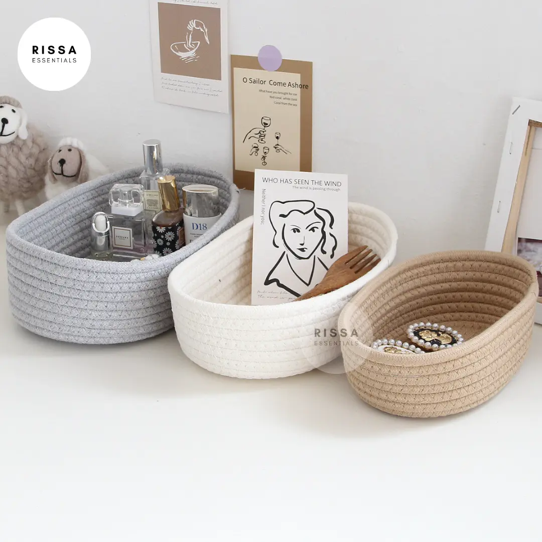 [RISSA] Keranjang Tali Solid Color Oval Minimalis Home Dekor Modern Keranjang Makrame Anyaman Korea Properti Foto Prop Foto Layout Aesthetic Foto Studio Rissa Essentials