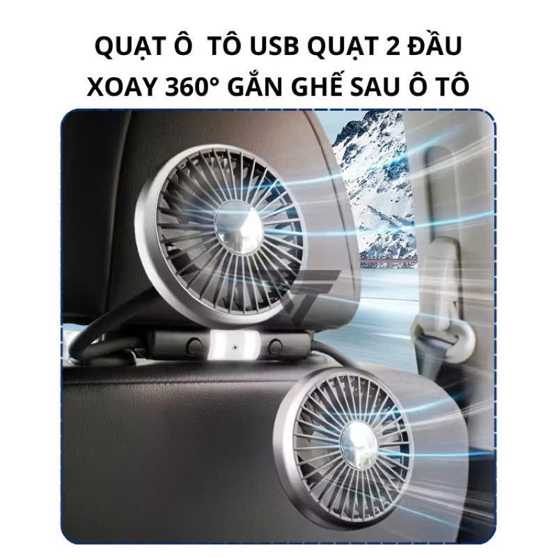 Quạt Ô Tô Gắn Ghế Cho Hàng Ghế Sau, Quạt ô tô hai đầu di động Xoay 360 độ làm mát không khí 3 tốc độ có thể - USB F310 2