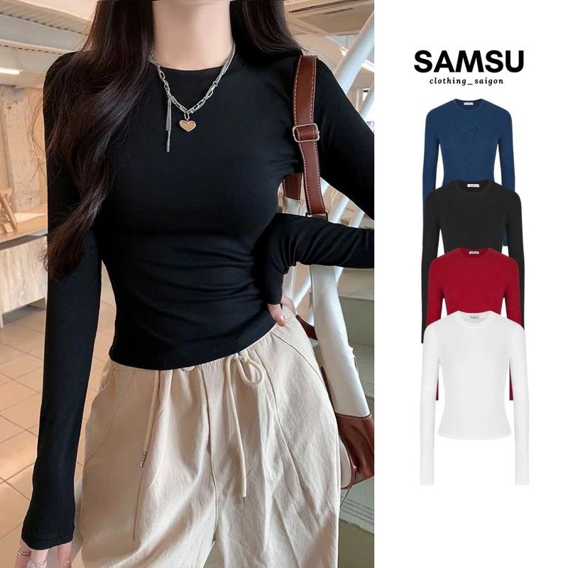 [12 MÀU] Áo thun tay dài cổ tròn chất cotton ôm body giữ nhiệt chống nắng Samsu.clothing_Saigon